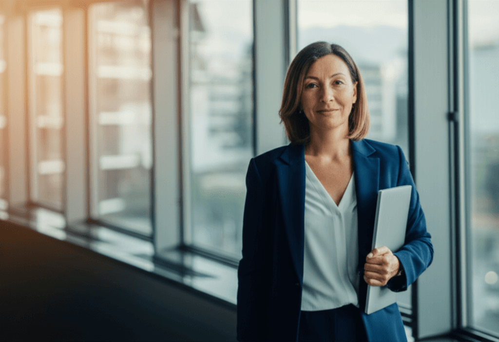 Gestora de vendas usando o V-Metric no celular